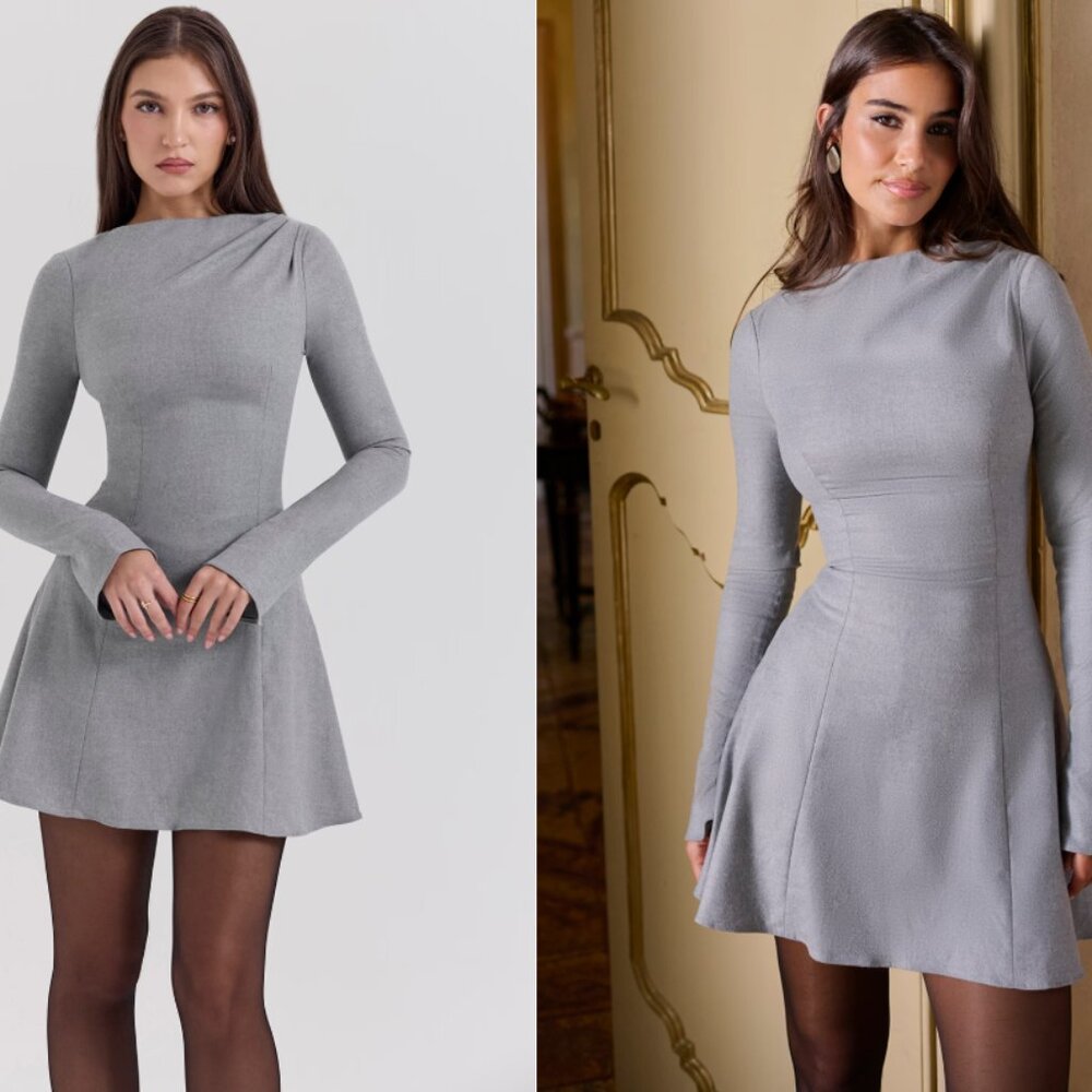 House of CB 'Angelique' grey a-line long sleeve mini dress NWT